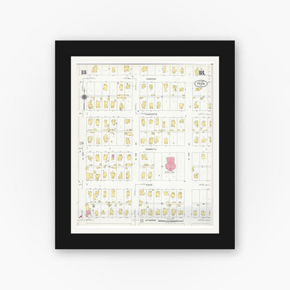 Old map wall art mockup — black gallery frame with white mat — Sanborn Fire Insurance Map from Pekin, Tazewell County, Illinois (1925), Sheet #0018