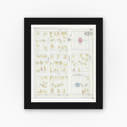 Old map wall art mockup — black gallery frame with white mat — Sanborn Fire Insurance Map from Faribault, Rice County, Minnesota (1893), Sheet #0006