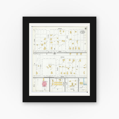 Old map wall art mockup — black gallery frame with white mat — Sanborn Fire Insurance Map from Ithaca, Gratiot County, Michigan (1900), Sheet #0004