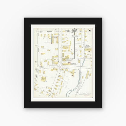 Old map wall art mockup — black gallery frame with white mat — Sanborn Fire Insurance Map from Danvers, Essex County, Massachusetts (1916), Sheet #0016