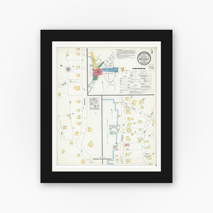 Old map wall art mockup — black gallery frame with white mat — Sanborn Fire Insurance Map from Northport, Suffolk County, New York (1909), Sheet #0001