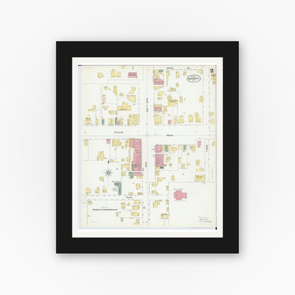 Old map wall art mockup — black gallery frame with white mat — Sanborn Fire Insurance Map from Wadsworth, Medina County, Ohio (1901), Sheet #0002