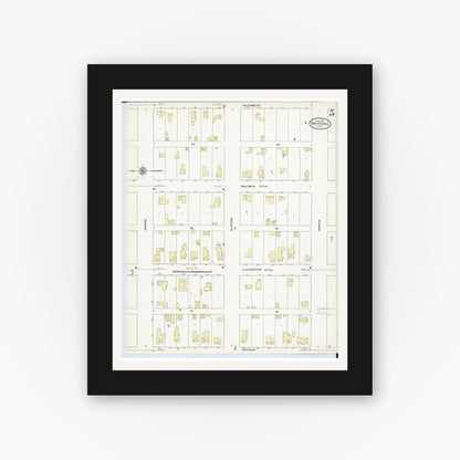 Old map wall art mockup — black gallery frame with white mat — Sanborn Fire Insurance Map from Whitehall, Muskegon County, Michigan (1910), Sheet #0005