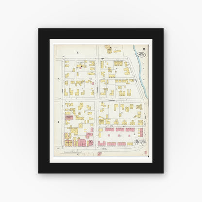 Old map wall art mockup — black gallery frame with white mat — Sanborn Fire Insurance Map from Ware, Hampshire County, Massachusetts (1902), Sheet #0008
