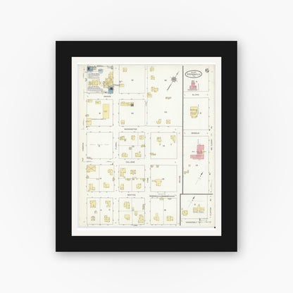 Old map wall art mockup — black gallery frame with white mat — Sanborn Fire Insurance Map from Stephenville, Erath County, Texas (1912), Sheet #0006
