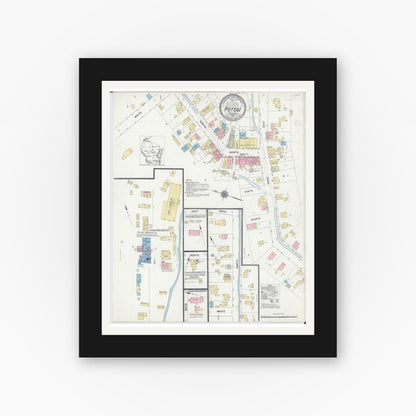 Old map wall art mockup — black gallery frame with white mat — Sanborn Fire Insurance Map from Potosi, Grant County, Wisconsin (1912), Sheet #0001