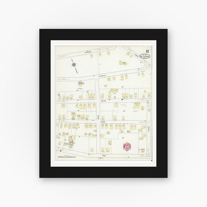 Old map wall art mockup — black gallery frame with white mat — Sanborn Fire Insurance Map from Attleboro, Bristol County, Massachusetts (1911), Sheet #0011