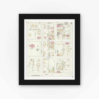 Old map wall art mockup — black gallery frame with white mat — Sanborn Fire Insurance Map from Olney, Richland County, Illinois (1897), Sheet #0002