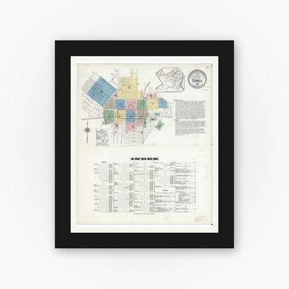 Old map wall art mockup — black gallery frame with white mat — Sanborn Fire Insurance Map from Terrell, Kaufman County, Texas (1914), Sheet #0001