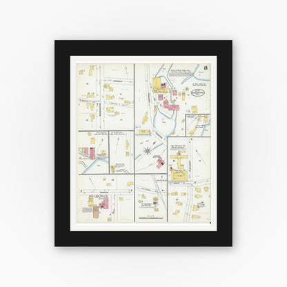 Old map wall art mockup — black gallery frame with white mat — Sanborn Fire Insurance Map from Stoughton, Norfolk County, Massachusetts (1901), Sheet #0008