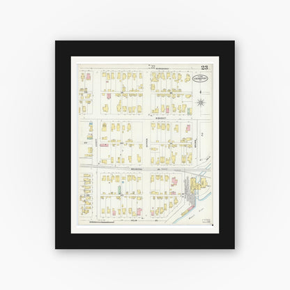 Old map wall art mockup — black gallery frame with white mat — Sanborn Fire Insurance Map from Logansport, Cass County, Indiana (1898), Sheet #0023