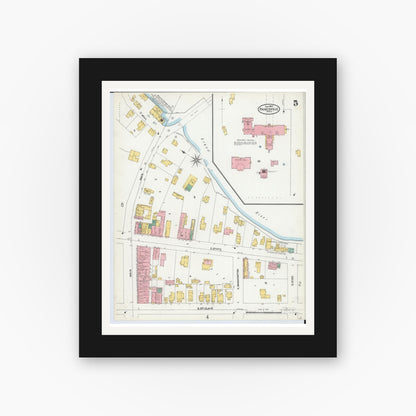 Old map wall art mockup — black gallery frame with white mat — Sanborn Fire Insurance Map from Painesville, Lake County, Ohio (1904), Sheet #0005