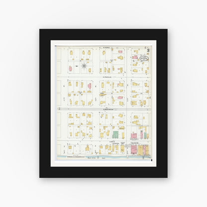 Old map wall art mockup — black gallery frame with white mat — Sanborn Fire Insurance Map from Delphos, Van Wert And Allen Counties, Ohio (1899), Sheet #0003