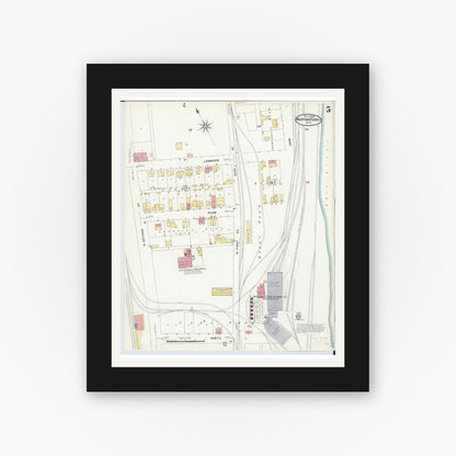 Old map wall art mockup — black gallery frame with white mat — Sanborn Fire Insurance Map from Martins Ferry, Belmont County, Ohio (1908), Sheet #0005