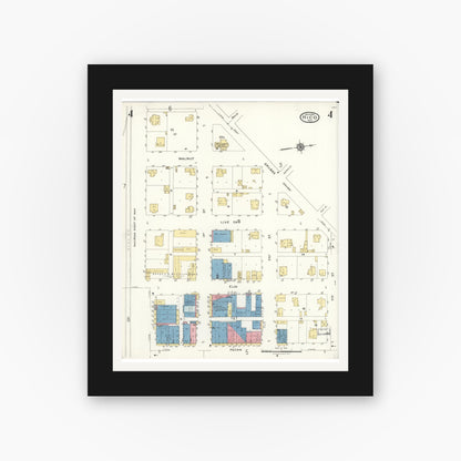 Old map wall art mockup — black gallery frame with white mat — Sanborn Fire Insurance Map from Hico, Hamilton County, Texas (1923), Sheet #0004