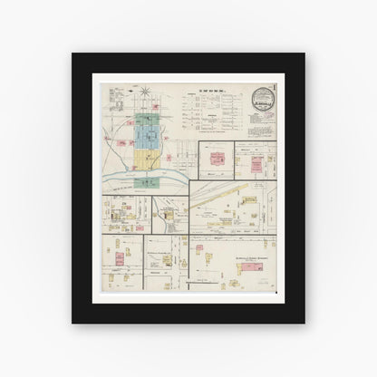 Old map wall art mockup — black gallery frame with white mat — Sanborn Fire Insurance Map from Blairsville, Indiana County, Pennsylvania (1887), Sheet #0001