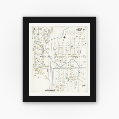 Old map wall art mockup — black gallery frame with white mat — Sanborn Fire Insurance Map from Eagle Pass, Maverick County, Texas (1924), Sheet #0009