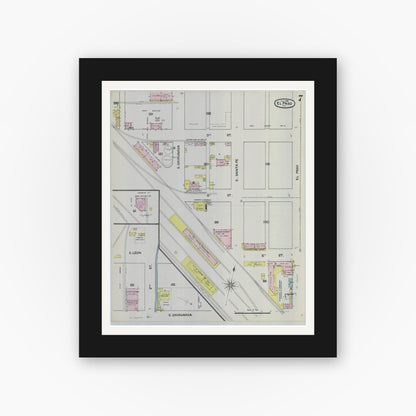 Old map wall art mockup — black gallery frame with white mat — Sanborn Fire Insurance Map from El Paso, El Paso County, Texas (1888), Sheet #0007