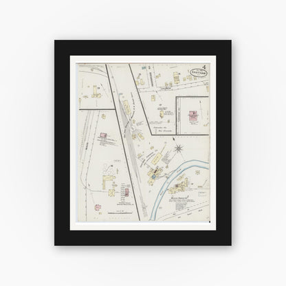 Old map wall art mockup — black gallery frame with white mat — Sanborn Fire Insurance Map from Chatham, Columbia County, New York (1886), Sheet #0004