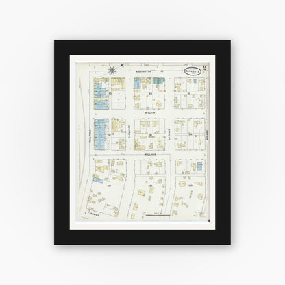 Old map wall art mockup — black gallery frame with white mat — Sanborn Fire Insurance Map from Navasota, Grimes County, Texas (1891), Sheet #0002