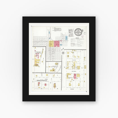 Old map wall art mockup — black gallery frame with white mat — Sanborn Fire Insurance Map from Grand Junction, Greene County, Iowa (1901) â€” Complete Set