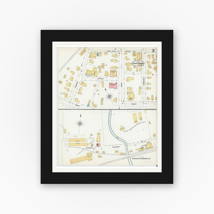 Old map wall art mockup — black gallery frame with white mat — Sanborn Fire Insurance Map from Cambridge Springs, Crawford County, Pennsylvania (1899), Sheet #0003