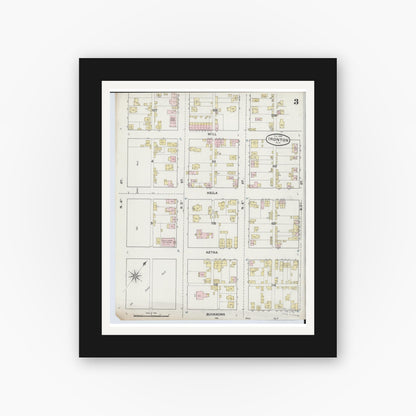 Old map wall art mockup — black gallery frame with white mat — Sanborn Fire Insurance Map from Ironton, Lawrence County, Ohio (1889), Sheet #0003