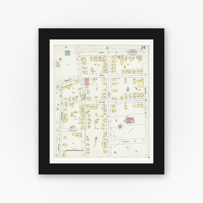 Old map wall art mockup — black gallery frame with white mat — Sanborn Fire Insurance Map from Sing Sing, Westchester County, New York (1897), Sheet #0014