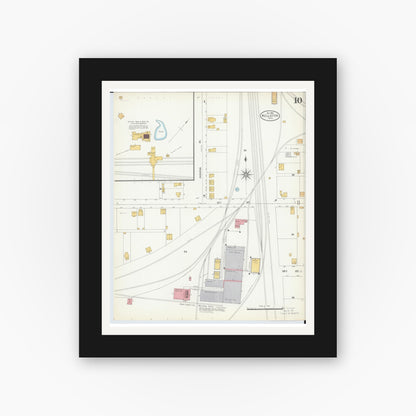 Old map wall art mockup — black gallery frame with white mat — Sanborn Fire Insurance Map from Wellston, Jackson County, Ohio (1904), Sheet #0010