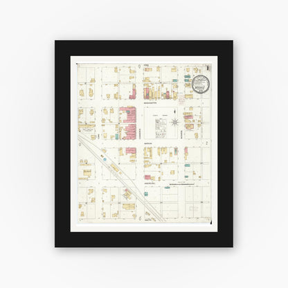 Old map wall art mockup — black gallery frame with white mat — Sanborn Fire Insurance Map from Monroe, Jasper County, Iowa (1900), Sheet #0001