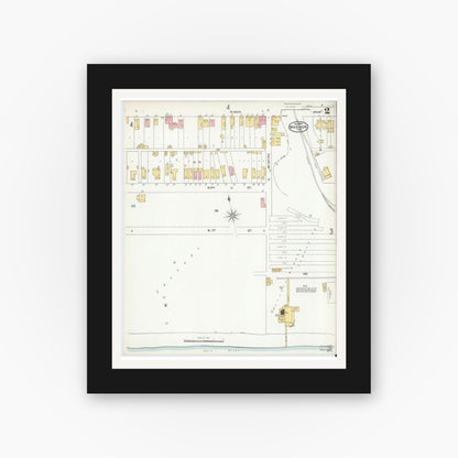 Old map wall art mockup — black gallery frame with white mat — Sanborn Fire Insurance Map from Madison, Jefferson County, Indiana (1904), Sheet #0002