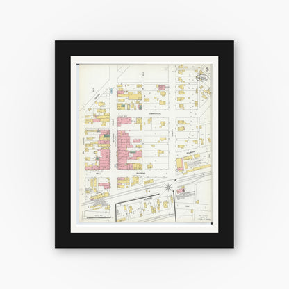Old map wall art mockup — black gallery frame with white mat — Sanborn Fire Insurance Map from Leipsic, Putnam County, Ohio (1900), Sheet #0003