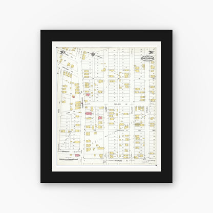 Old map wall art mockup — black gallery frame with white mat — Sanborn Fire Insurance Map from East Liverpool, Columbiana County, Ohio (1923), Sheet #0030