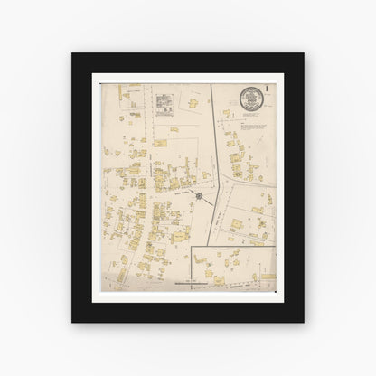 Old map wall art mockup — black gallery frame with white mat — Sanborn Fire Insurance Map from Paia, Maui County, Hawaii (1914), Sheet #0001