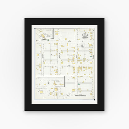 Old map wall art mockup — black gallery frame with white mat — Sanborn Fire Insurance Map from Caldwell, Noble County, Ohio (1905), Sheet #0007