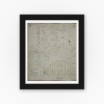 Old map wall art mockup — black gallery frame with white mat — Sanborn Fire Insurance Map from Herrin, Williamson County, Illinois (1947), Sheet #0002