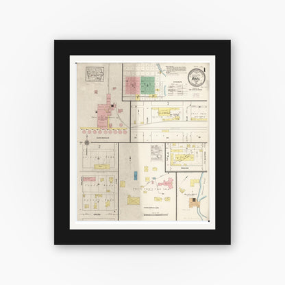 Old map wall art mockup — black gallery frame with white mat — Sanborn Fire Insurance Map from Adel, Dallas County, Iowa (1915), Sheet #0001