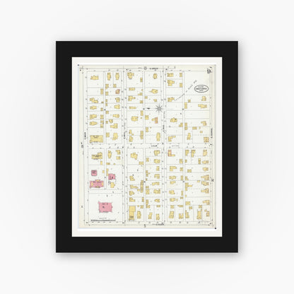 Old map wall art mockup — black gallery frame with white mat — Sanborn Fire Insurance Map from Owatonna, Steele County, Minnesota (1900), Sheet #0009