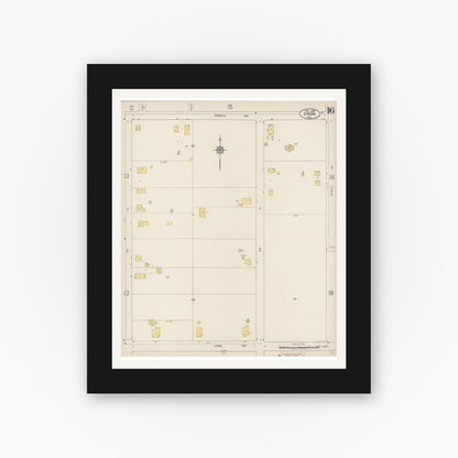 Old map wall art mockup — black gallery frame with white mat — Sanborn Fire Insurance Map from Dinuba, Tulare County, California (1920), Sheet #0016