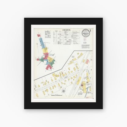 Old map wall art mockup — black gallery frame with white mat — Sanborn Fire Insurance Map from Randolph, Norfolk County, Massachusetts (1903), Sheet #0001