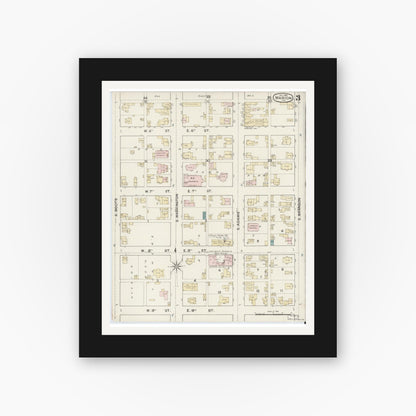 Old map wall art mockup — black gallery frame with white mat — Sanborn Fire Insurance Map from Marion, Grant County, Indiana (1887), Sheet #0003