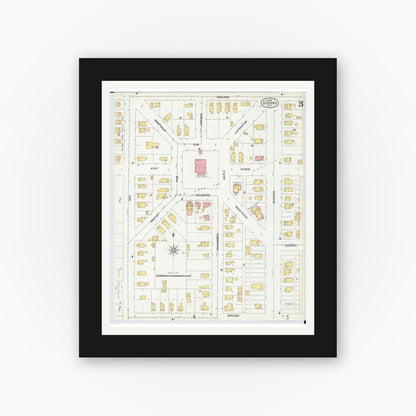 Old map wall art mockup — black gallery frame with white mat — Sanborn Fire Insurance Map from Durand, Shiawassee County, Michigan (1901), Sheet #0003