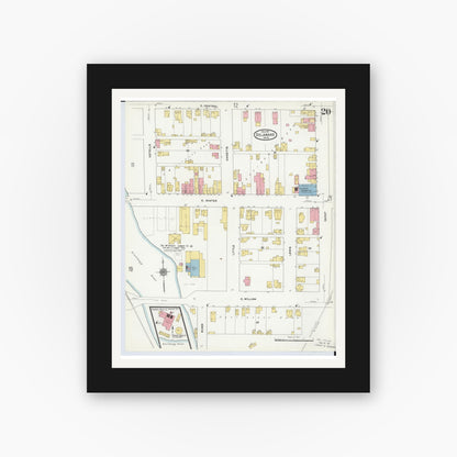 Old map wall art mockup — black gallery frame with white mat — Sanborn Fire Insurance Map from Delaware, Delaware County, Ohio (1911), Sheet #0020