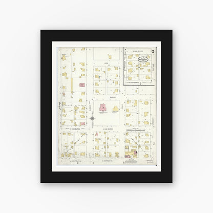Old map wall art mockup — black gallery frame with white mat — Sanborn Fire Insurance Map from Nappanee, Elkhart County, Indiana (1910), Sheet #0002