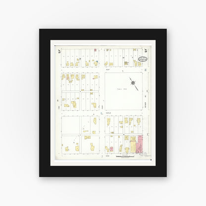 Old map wall art mockup — black gallery frame with white mat — Sanborn Fire Insurance Map from Deshler, Henry County, Ohio (1923), Sheet #0005