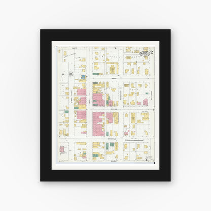 Old map wall art mockup — black gallery frame with white mat — Sanborn Fire Insurance Map from Montpelier, Williams County, Ohio (1905), Sheet #0002
