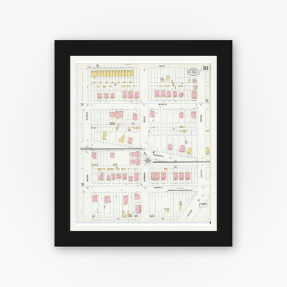 Old map wall art mockup — black gallery frame with white mat — Sanborn Fire Insurance Map from El Paso, El Paso County, Texas (1900), Sheet #0016