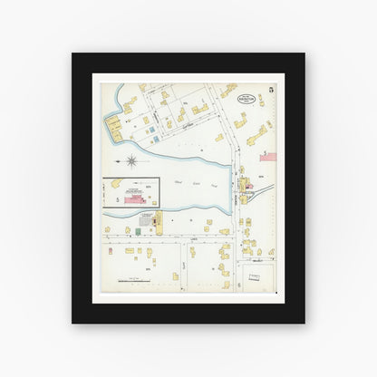 Old map wall art mockup — black gallery frame with white mat — Sanborn Fire Insurance Map from Abington, Plymouth County, Massachusetts (1901), Sheet #0005