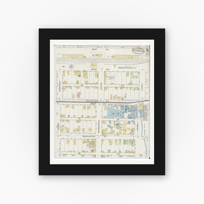 Old map wall art mockup — black gallery frame with white mat — Sanborn Fire Insurance Map from Kankakee, Kankakee County, Illinois (1887), Sheet #0005