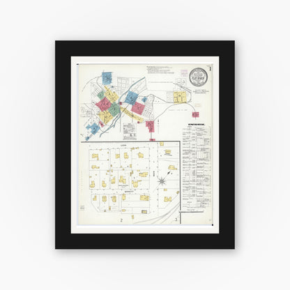 Old map wall art mockup — black gallery frame with white mat — Sanborn Fire Insurance Map from Flat River, Saint Francois County, Missouri (1908) - Complete Map Set